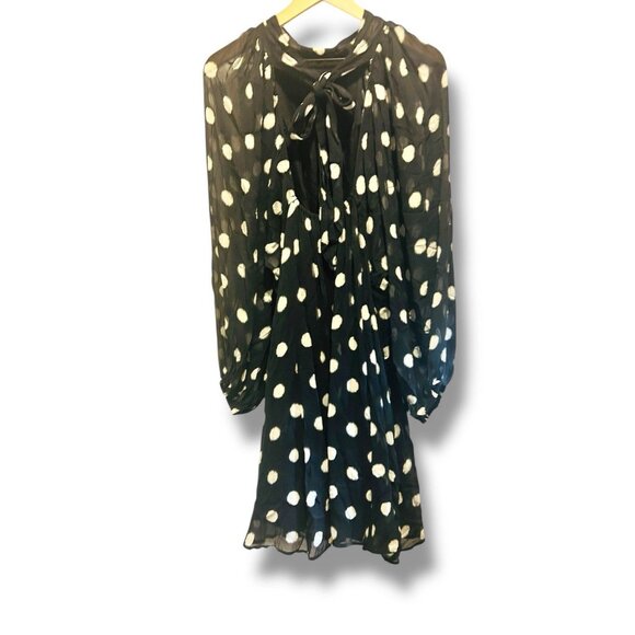 Anthropologie Maeve Black White Polka Dot Midi Dress Sheer Lined Plus Size 1X - Picture 7 of 16